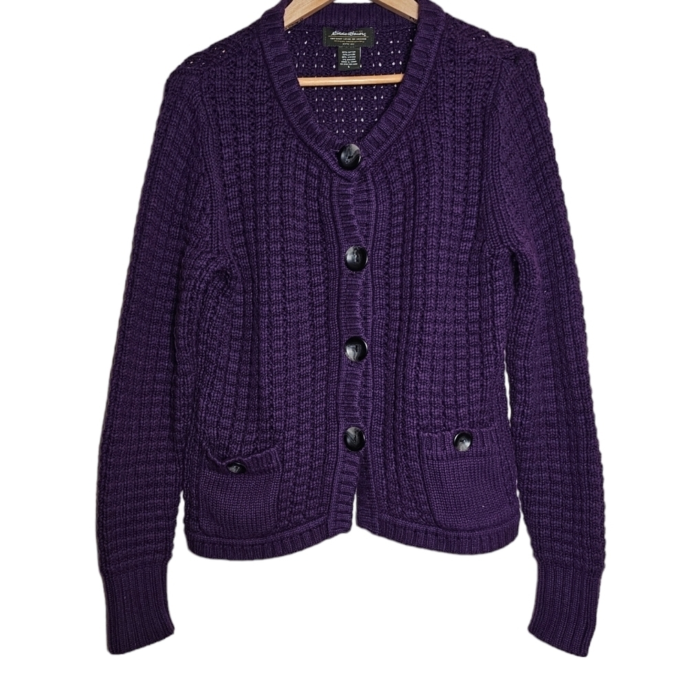 Eddie Bauer Deep Purple Chunky Knit Cardigan  Size Large